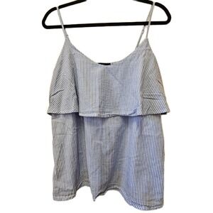 Gap Womens Blue White Striped Ruffle Camisole Top Adjustable Straps Size Medium